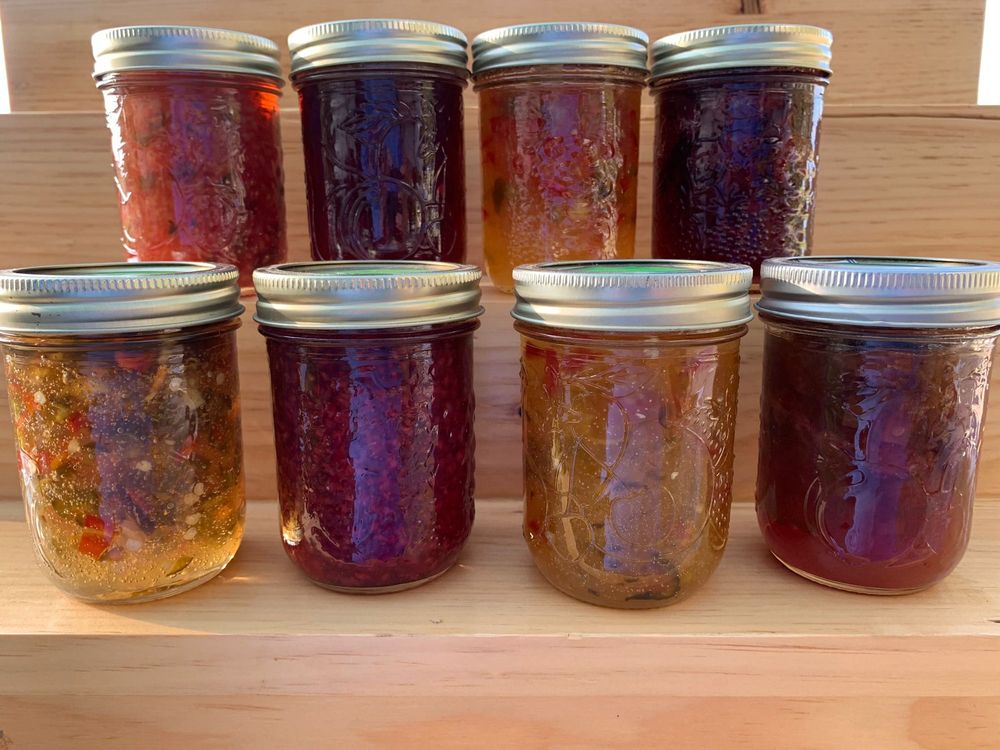 Jars of homemade jams, jellies and glazes