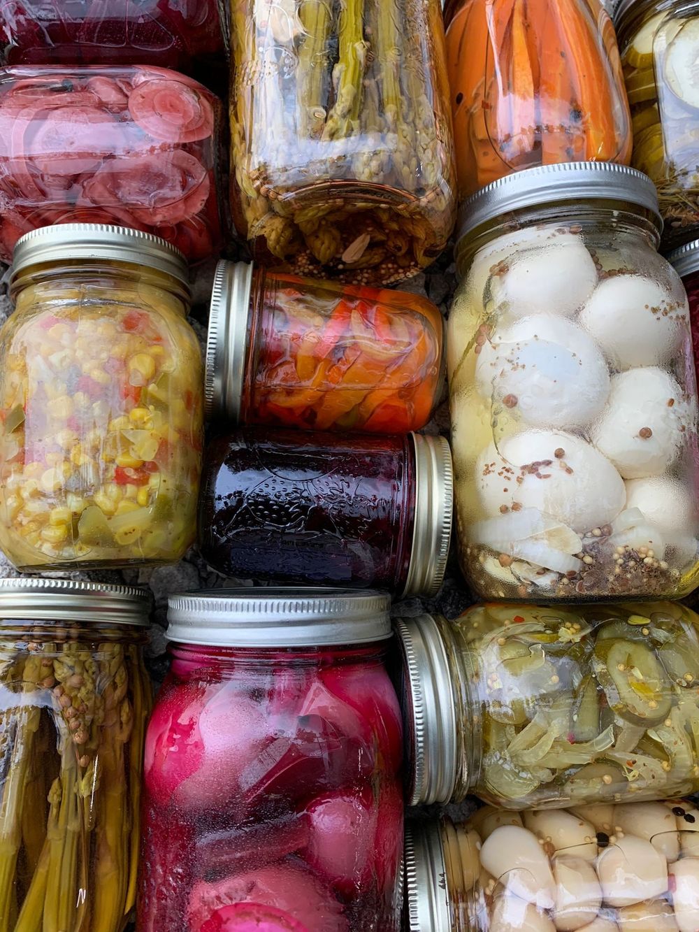 Jars of homemade pickled vegetables
