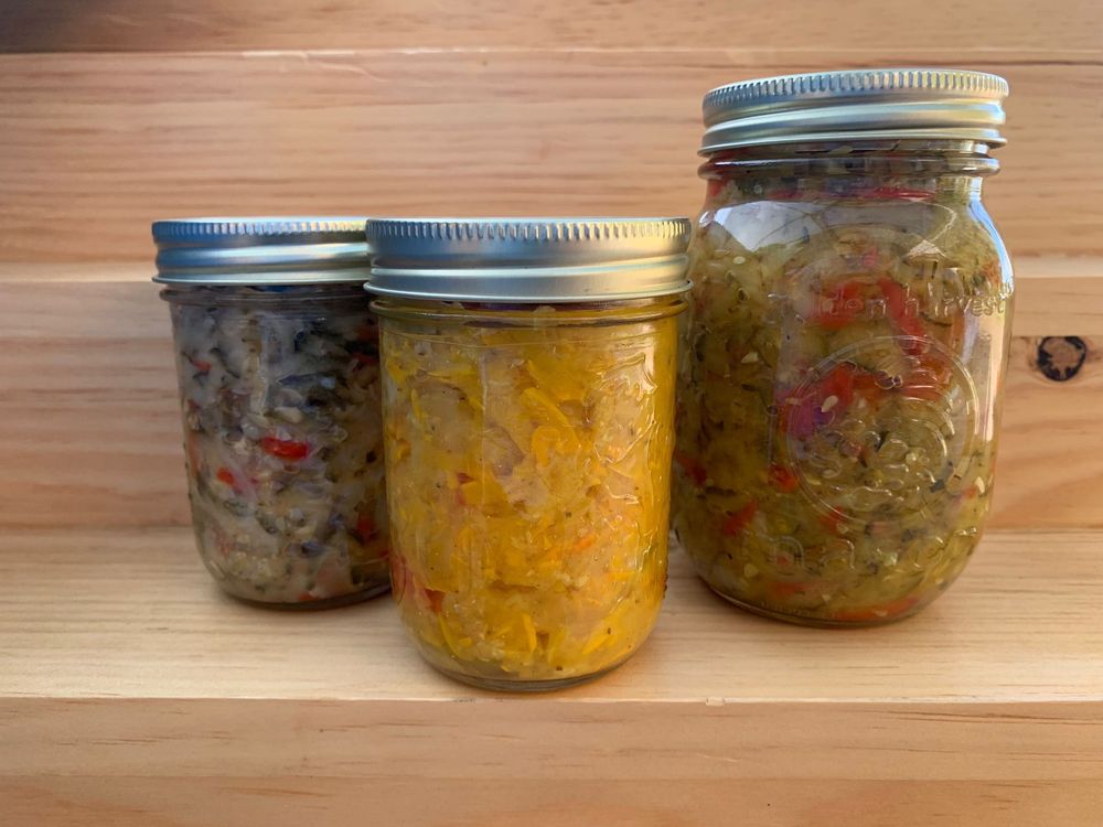 Three jars of homemade relish